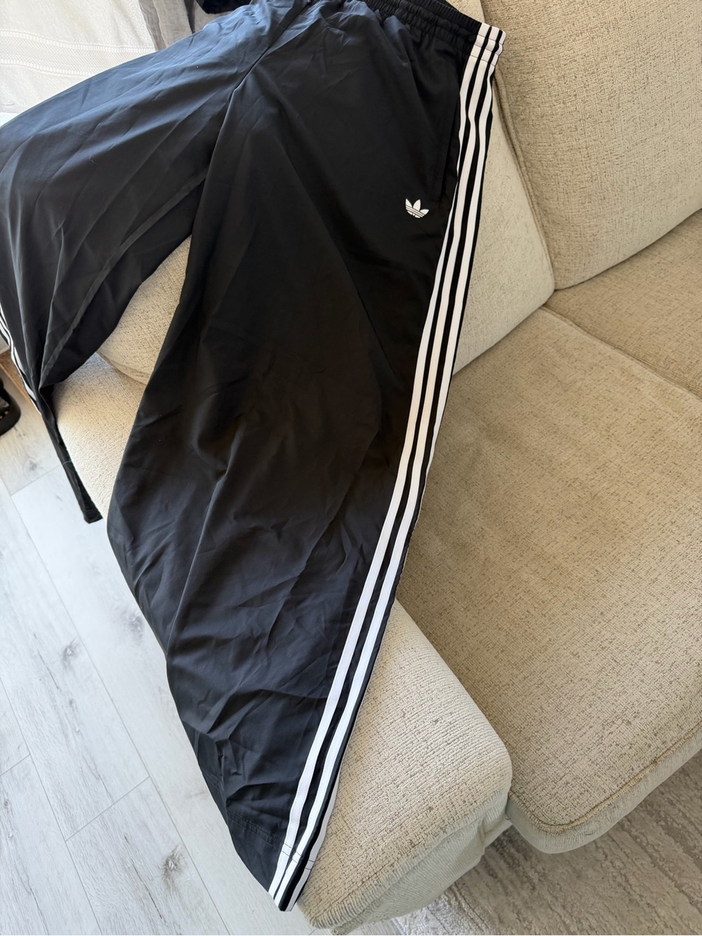 adidas adult size large Black Joggers with White Side Stripes $90